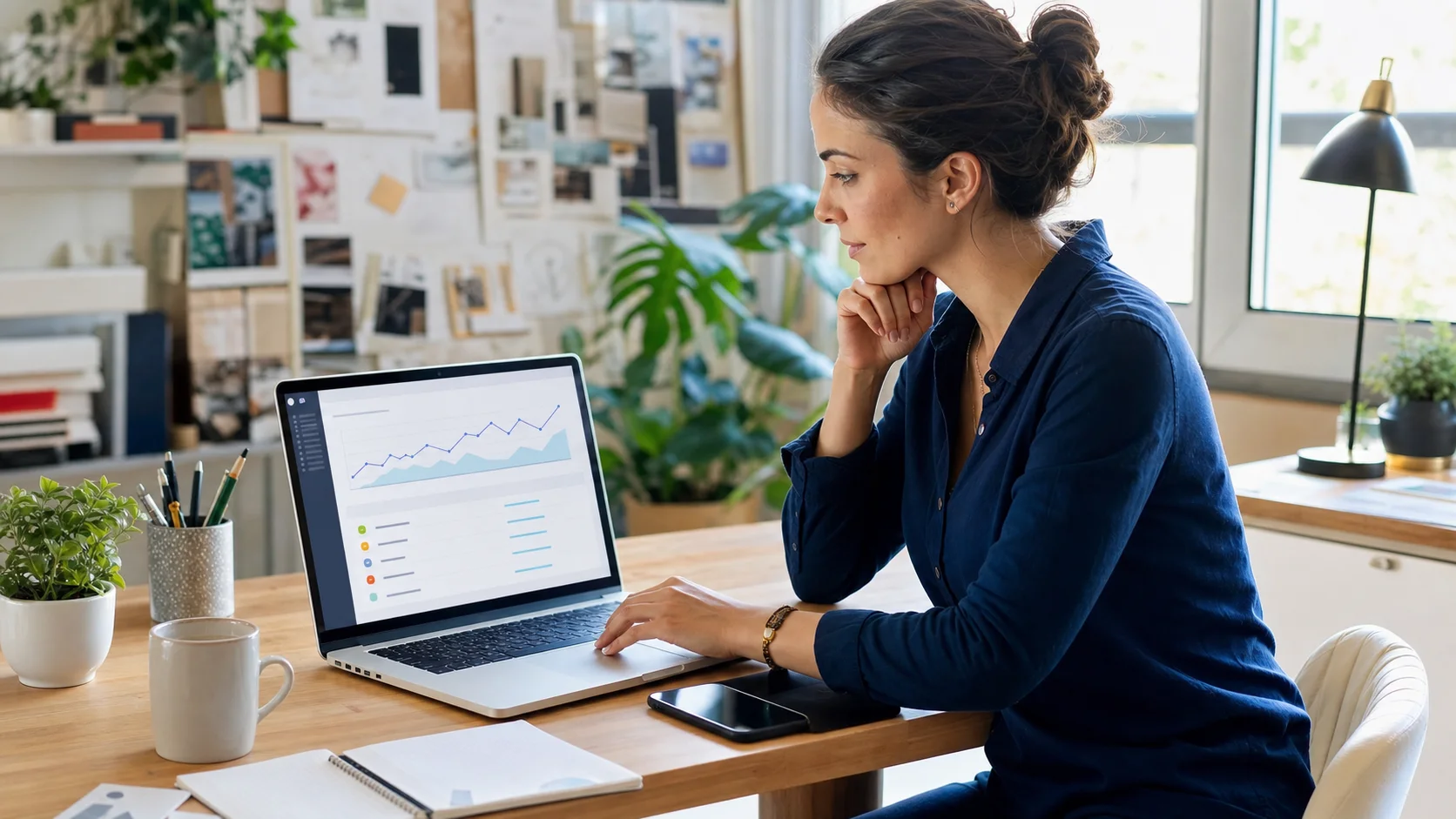 Marketer reviewing short-link click performance on a laptop