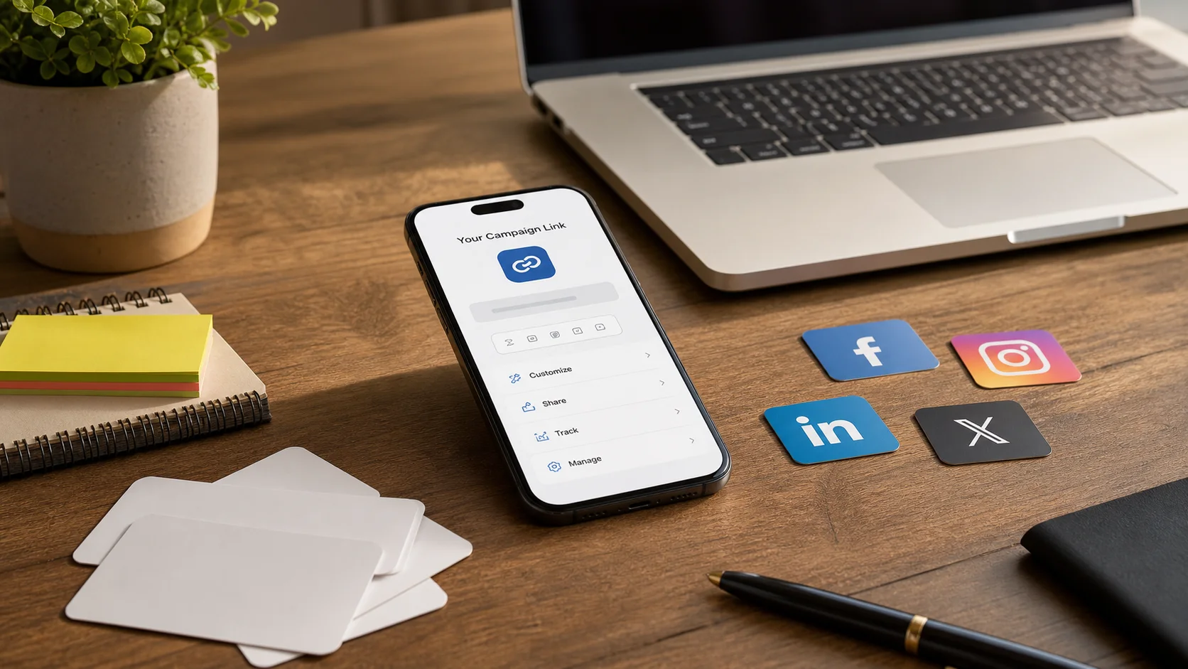 Smartphone and laptop arranged for preparing campaign links