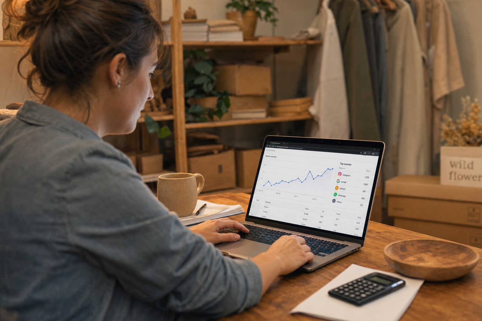 Small-business owner reviewing campaign analytics on a laptop